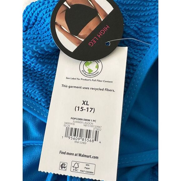 No Boundaries Women's XL Blue Crinkle One Piece Swimsuit V-Neck - Picture 4 of 5